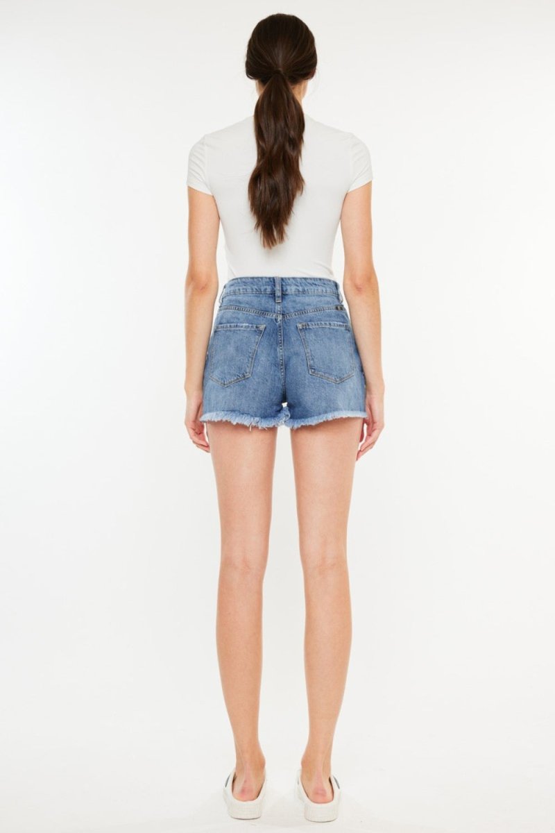 Kancan Distressed Raw Hem High Waist Denim Shorts - Bottoms